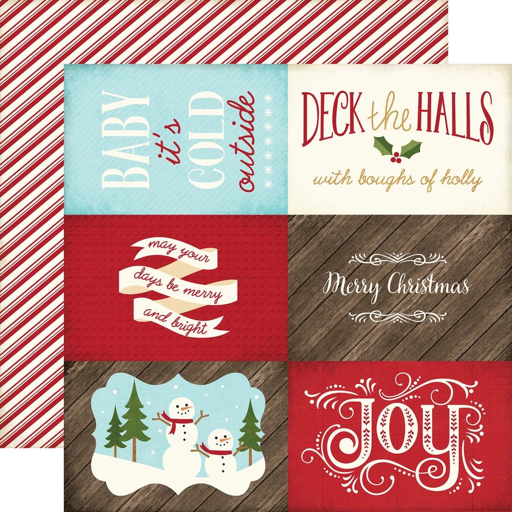 Multi-Colored (Side A - Christmas journaling cards and phrases on an off-white background, Side B - red and off-white candy cane stripe)
