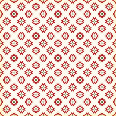Side B - red and green quilted pattern on an off-white background