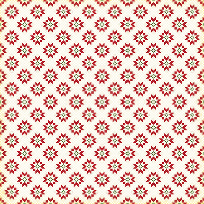Side B - red and green quilted pattern on an off-white background
