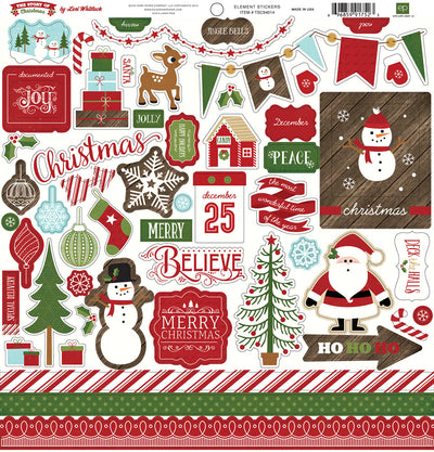12x12 sheet of Element Stickers from The Story of Christmas Collection Kit by Echo Park Paper Co.