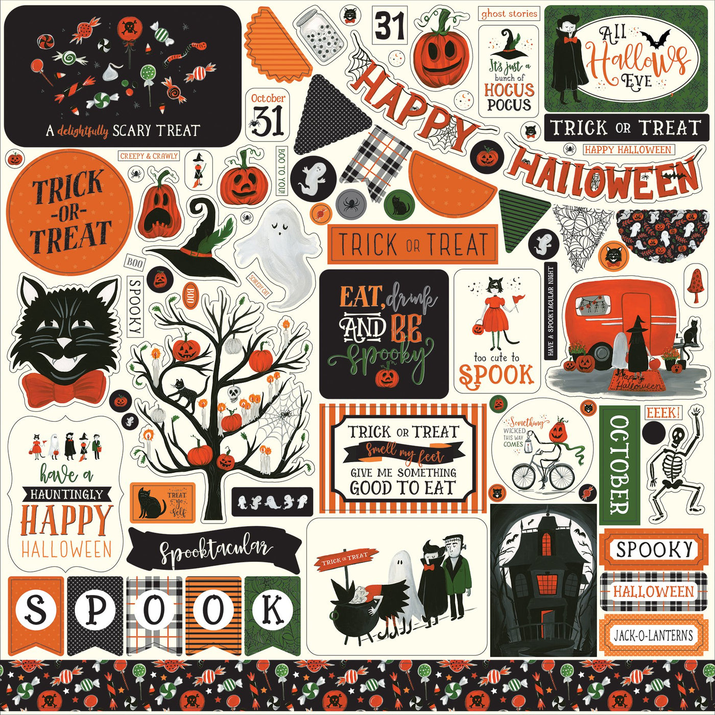 12x12 sheet of Element stickers which coordinate with Trick or Treat Collection from Echo Park Paper Co.