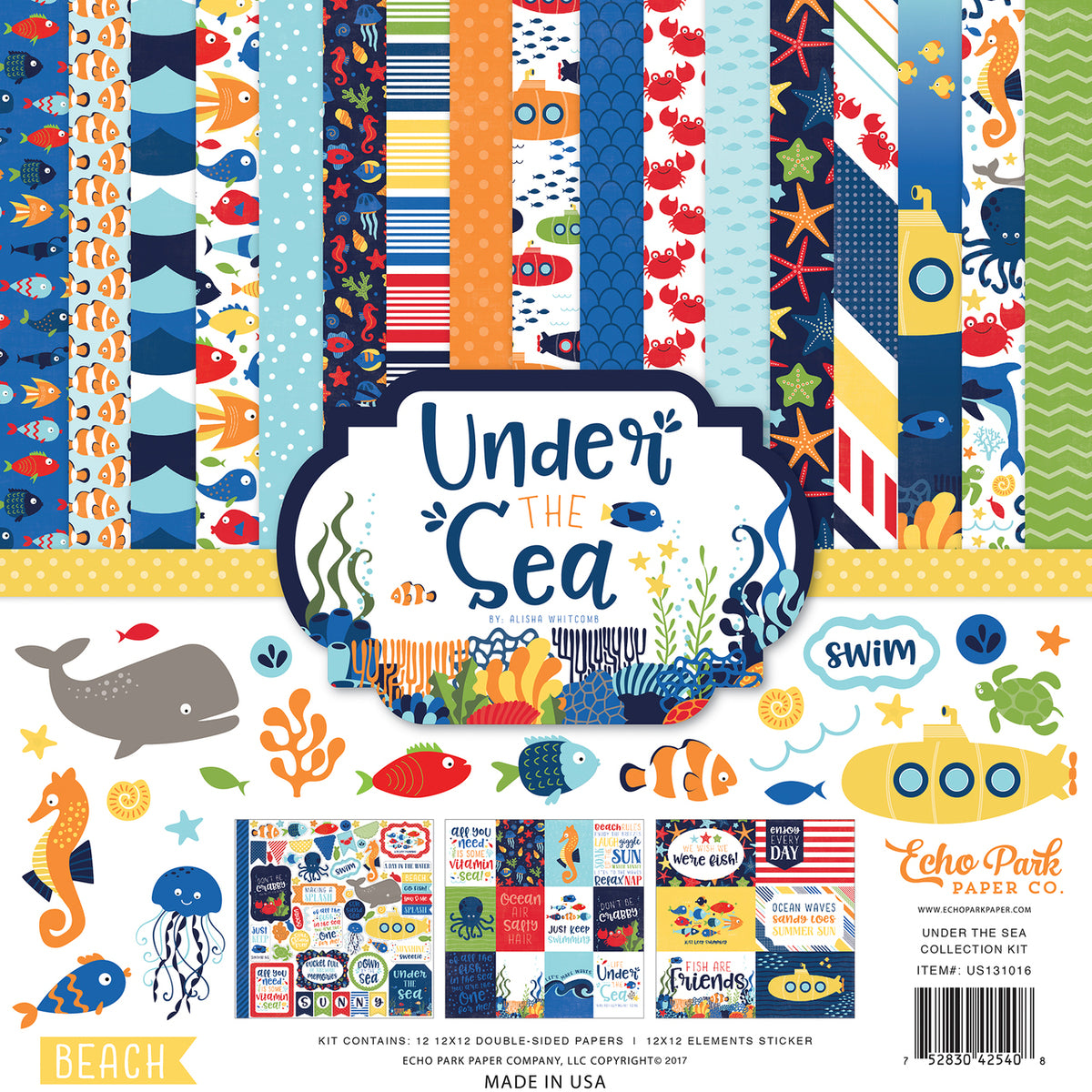 Under the Sea - 12x12 collection kit has 12 double-sided patterned papers with beach and sea theme by Echo Park Paper