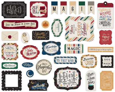 Witches & Wizards Ephemera Die Cut Cardstock Pack includes 33 different die-cut shapes ready to embellish any project.