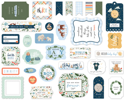 Welcome Baby Boy Ephemera Die Cut Cardstock Pack includes 33 different die-cut shapes ready to embellish any project. 