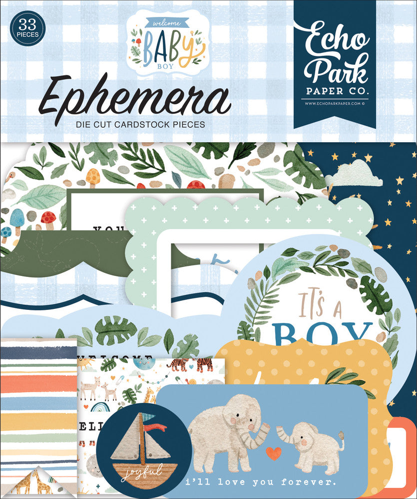 Welcome Baby Boy Ephemera Die Cut Cardstock Pack includes 33 different die-cut shapes ready to embellish any project. 