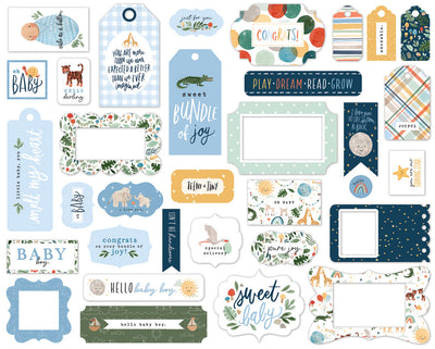 Welcome Baby Boy Frames & Tags Die Cut Cardstock Pack includes 33 different die-cut shapes ready to embellish any project. 
