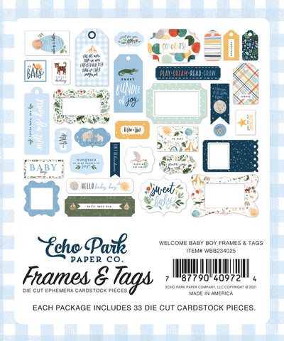 Welcome Baby Boy Frames & Tags Die Cut Cardstock Pack includes 33 different die-cut shapes ready to embellish any project. 