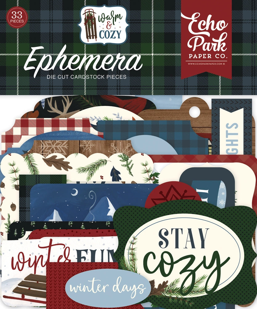 Warm & Cozy Ephemera Die Cut Cardstock Pack. Pack includes 33 different die-cut shapes ready to embellish any project. Package size is 4.5" x 5.25"