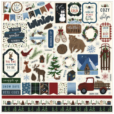 12x12 Sheet of Elements stickers that coordinate with the Warm and Cozy crafting set by Echo Park Paper Co.