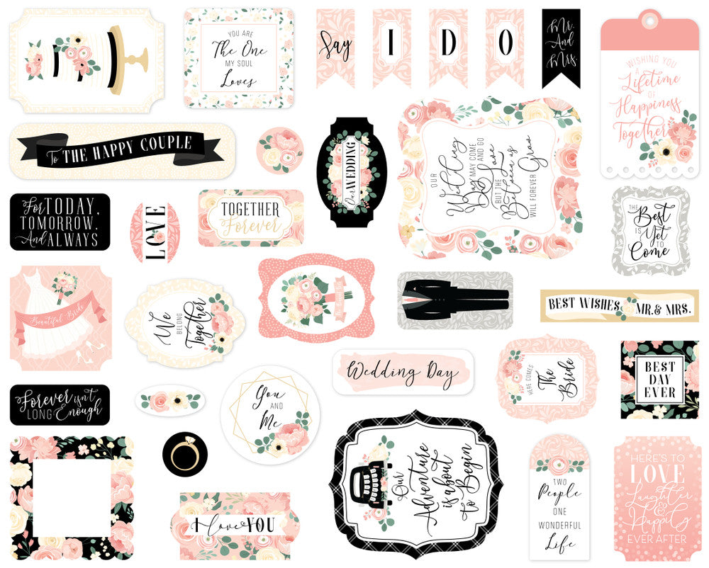 Wedding Ephemera Die Cut Cardstock Pack includes 33 different die-cut shapes ready to embellish any project.