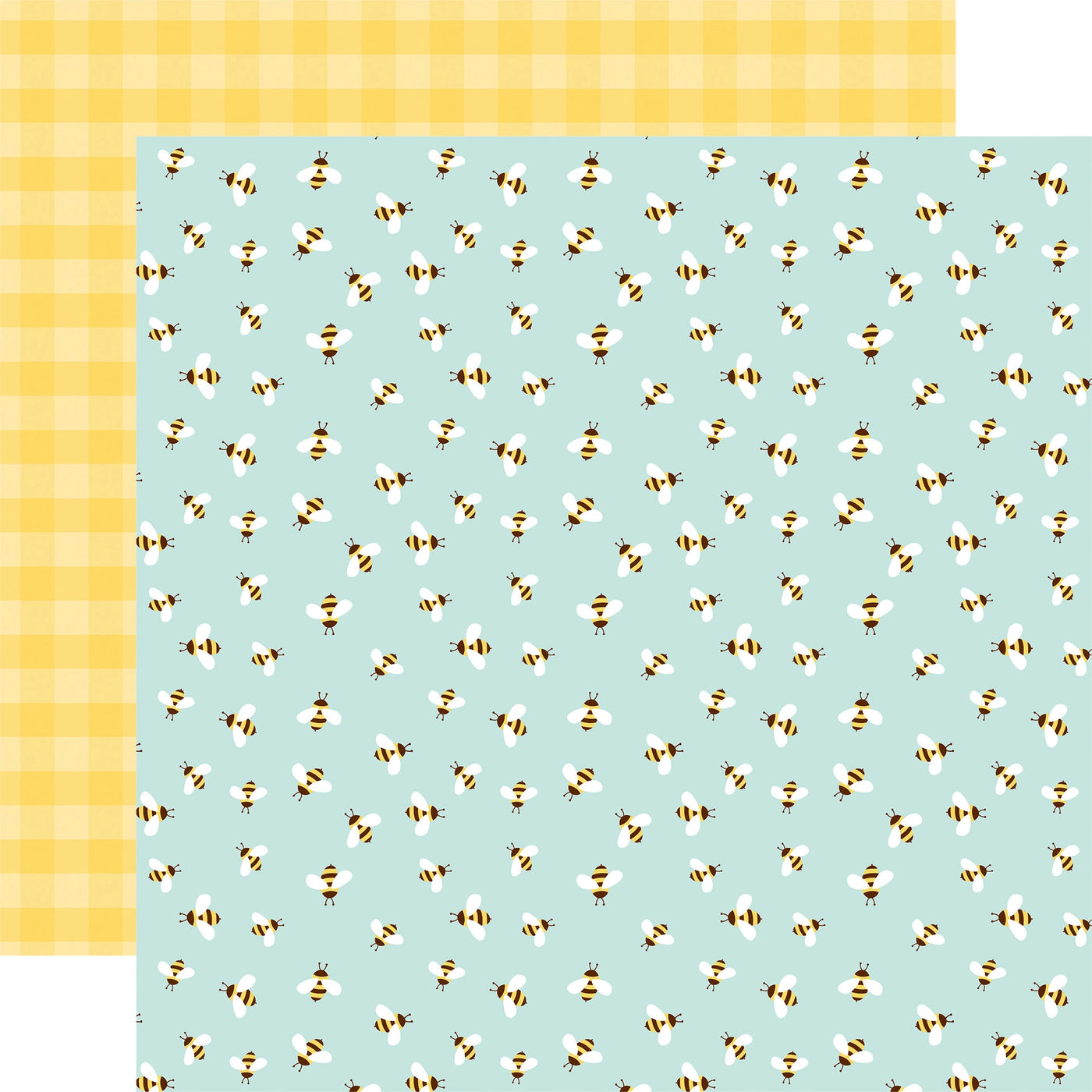 (Side A - cute little bumblebees on a mint background, Side B - yellow gingham)