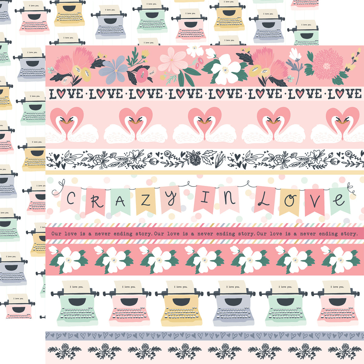You and Me Border Strips on 12x12 double-sided cardstock from Echo Park Paper