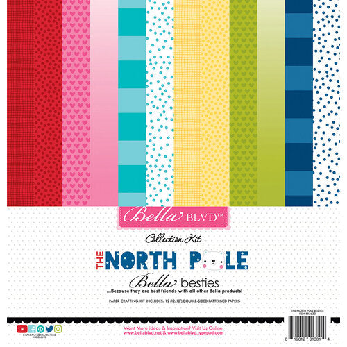 This pack of twelve 12" x 12" double-sided papers, the North Pole besties kit, is versatile for card making and crafts by Bella Blvd.