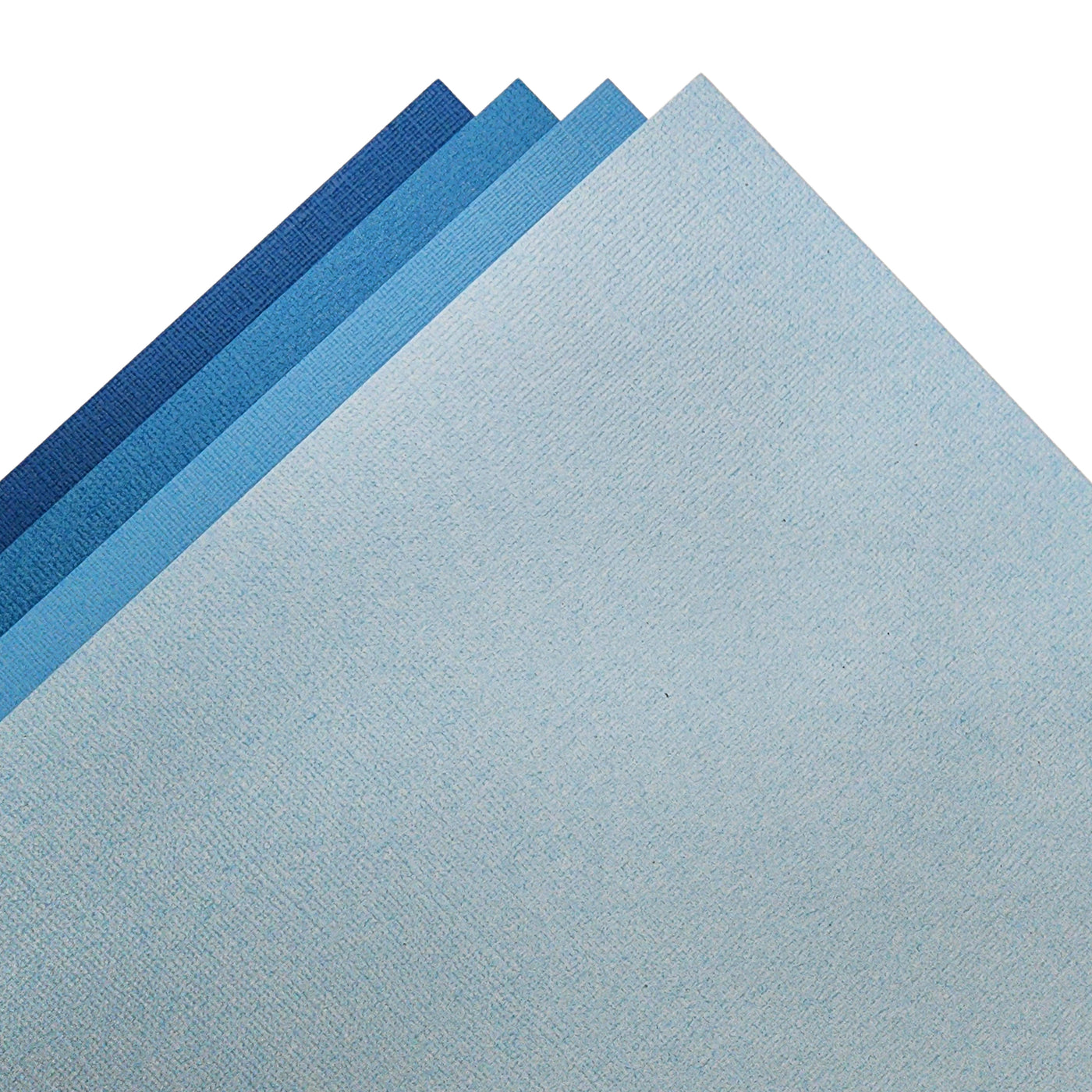 The Bright Blue monochromatic assortment includes three (3) each of four (4) shades of blue colors of Bazzill textured cardstock.