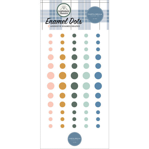 Enamel Dots from the Farmhouse Summer Collection by Carta Bella Paper will add an artist's touch to your cards and craft projects. The package includes 60 enamel dots in various sizes in muted summer colors.