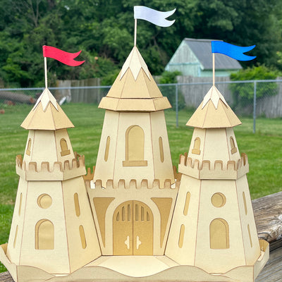 dimensional paper sandcastle using dreaming tree SVG and STRAW American Crafts Cardstock