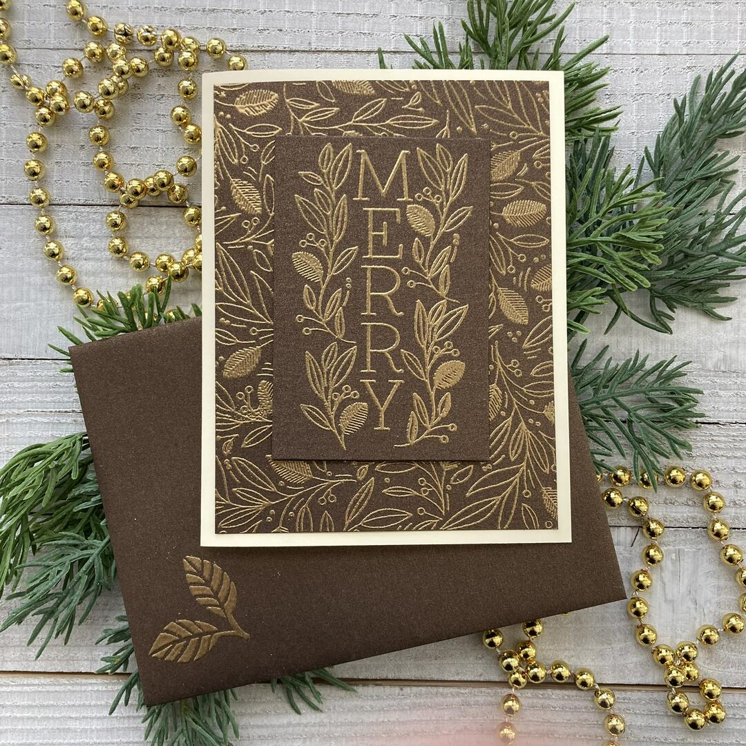 Christmas card made with Bronze Neenah Stardream cardstock