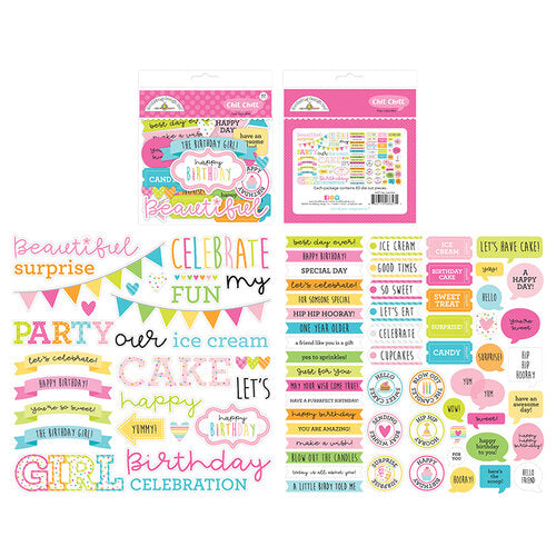 Chit Chat die-cut cardstock pieces are part of the Hey Cupcake Collection from Doodlebug. Perfect for cards, scrapbook pages, tags, journals, planners, and other paper crafting projects. 