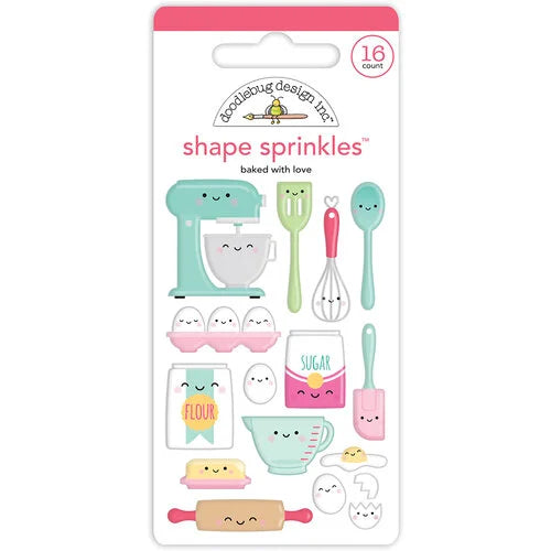 enamel baking utensils and ingredients in pastel colors