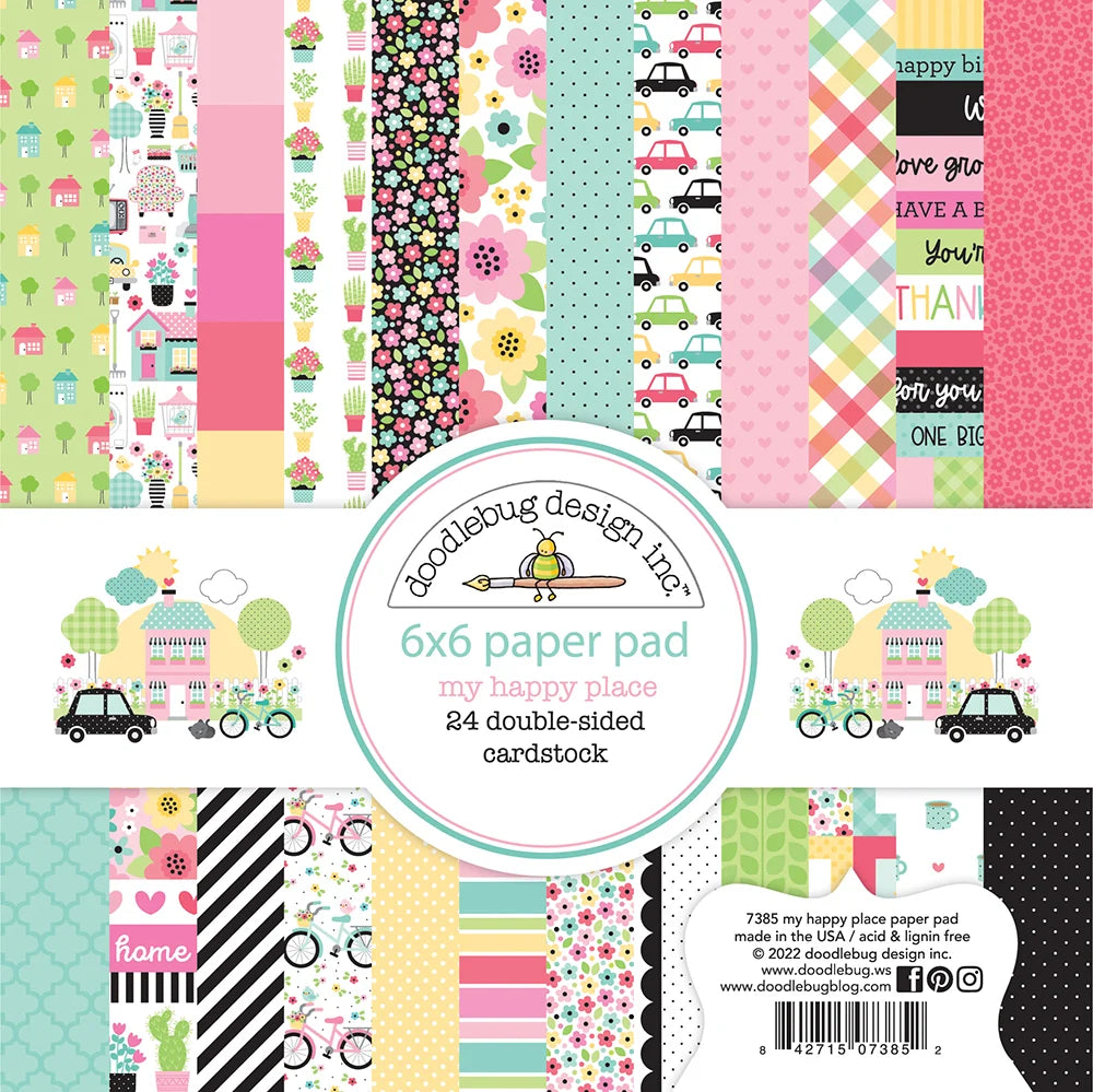 Cute floral patterns, spring gingham, stripes, and dots in pleasing pastels. This paper pad also has images of homes, house plants, cars, and bicycles. It's My Happy Place!