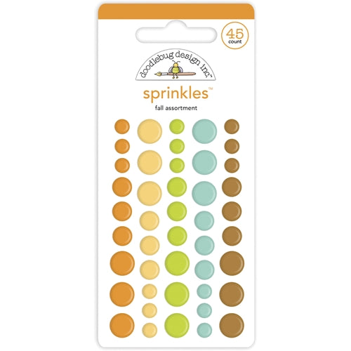 45 count dots in three sizes-small, medium, large, and five colors. Includes burnt orange, chiffon, lime green, seafoam, and brown