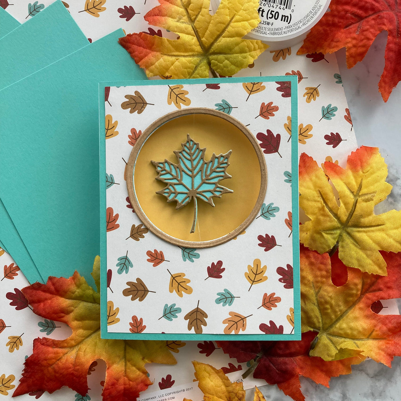 floating leaf card made with autumn bouquet