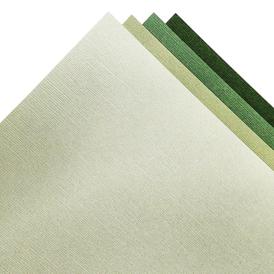 The Forest Green monochromatic assortment includes three (3) each of four (4) shades of green colors of Bazzill textured cardstock.