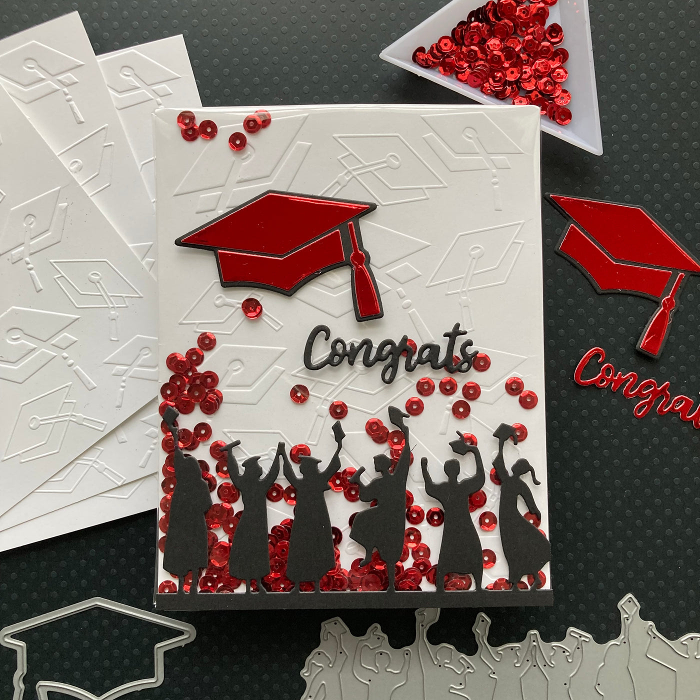 graduation shaker card made with RED Metallic Foil Board