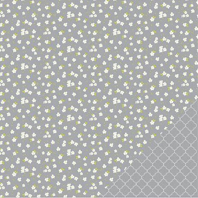 12x12 patterned paper with white, petite floral design on gray background
