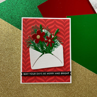 Handmade Christmas Card featuring glitter paper and foil paper plus Red Stripe patterned paper