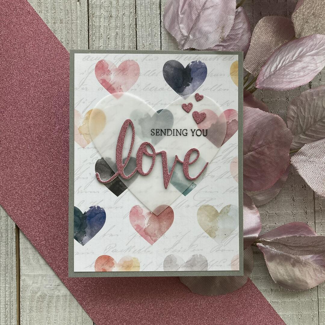Handmade Valentine Card using American Crafts Watercolor Hearts Paper 