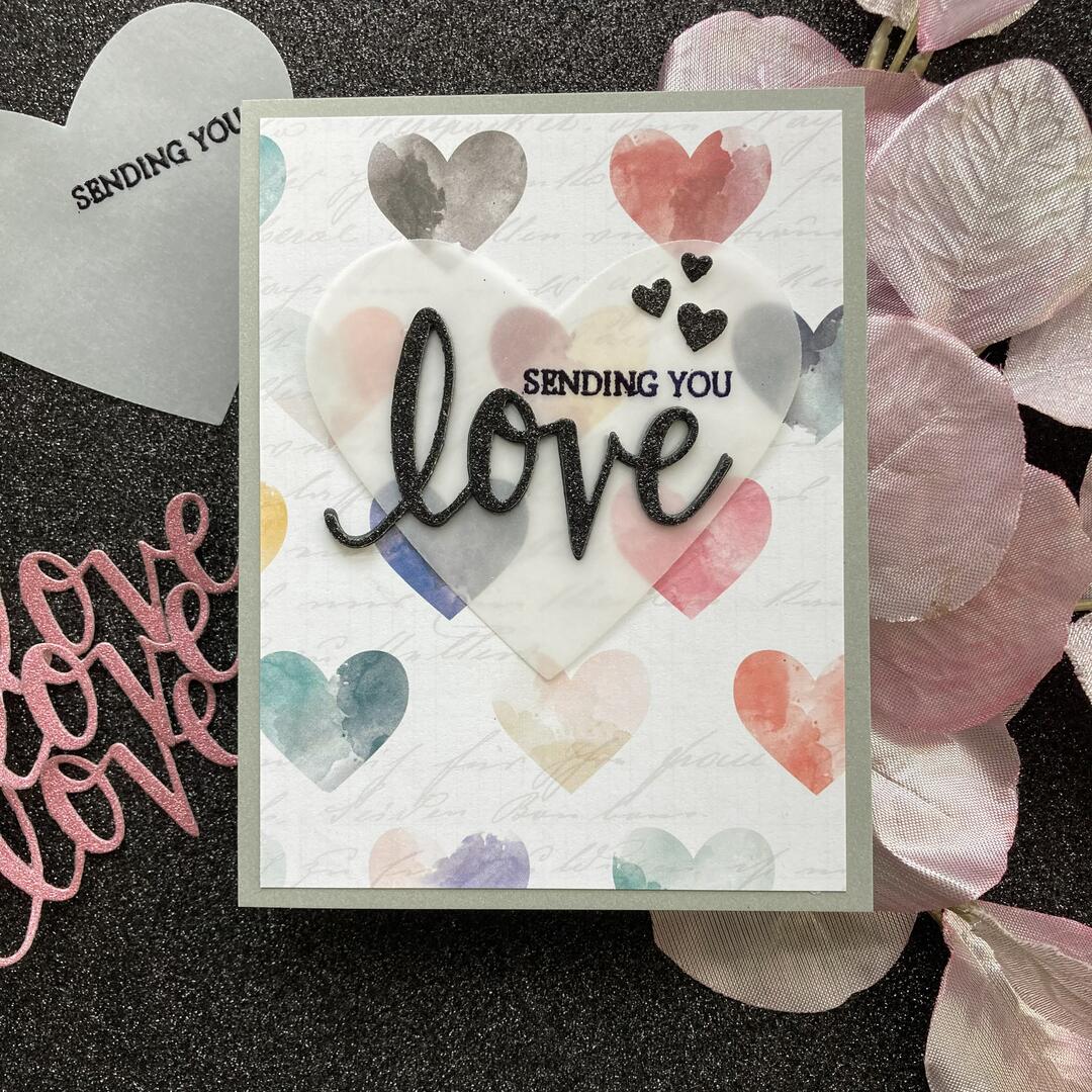 Handmade Valentine Card using American Crafts Watercolor Hearts Paper 