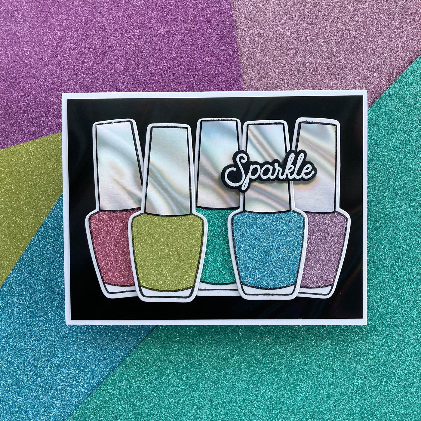 kate nail polish card using mirri sparkle glitter paper