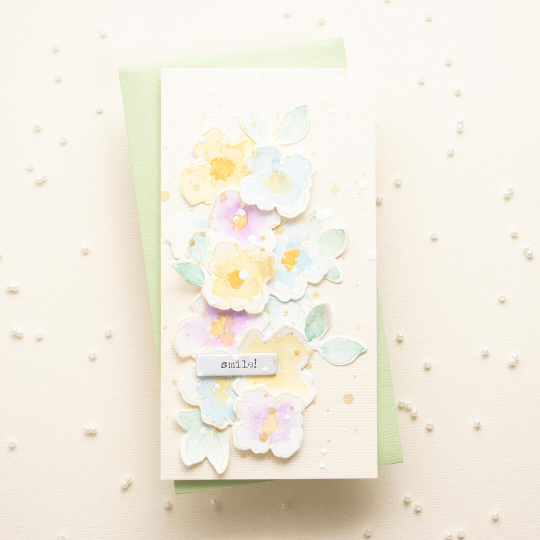 watercolor flowers on Neenah Grana Grossa cardstock