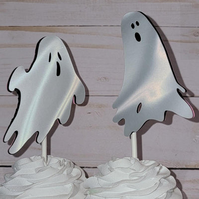 ghost cupcake picks made with mirri lava holographic paper in pearl white