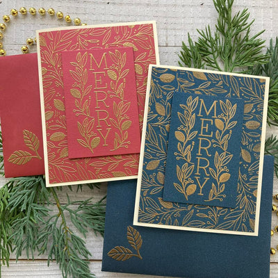 Christmas card made with Sapphire and Mars Neenah Stardream cardstock and coordinating envelopes