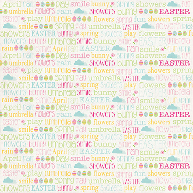 Easter-themed phrases in a variety of pastels against a cream background. Printed on one side