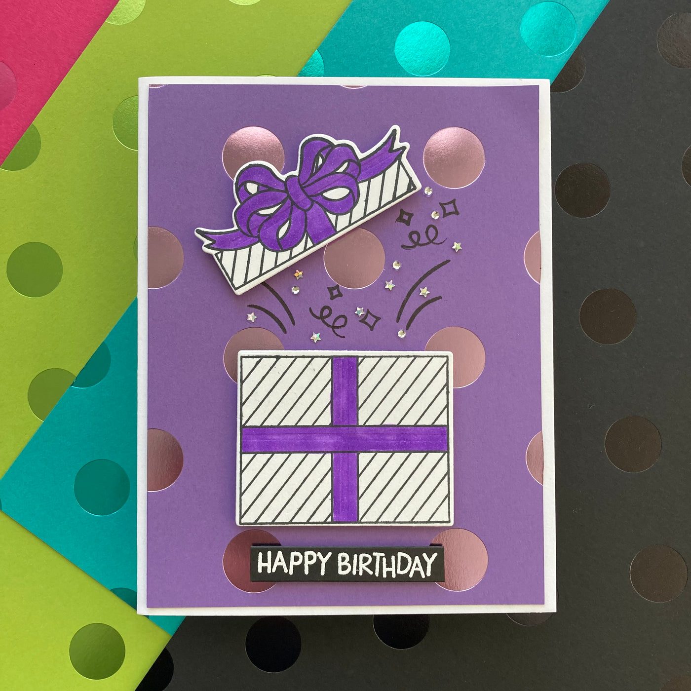 handmade birthday card featuring Bazzill Trends Foil Dots in gummy bear
