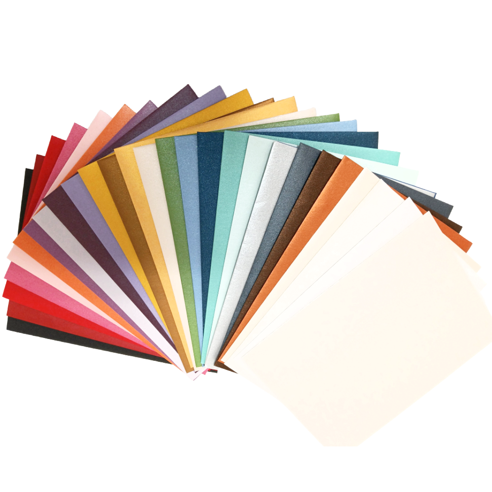 One each of all 28 Stardream colors A2 envelopes - 4-3/8" x 5-3/4"  Smooth, mica-coated pearlescent finish with a square flap.