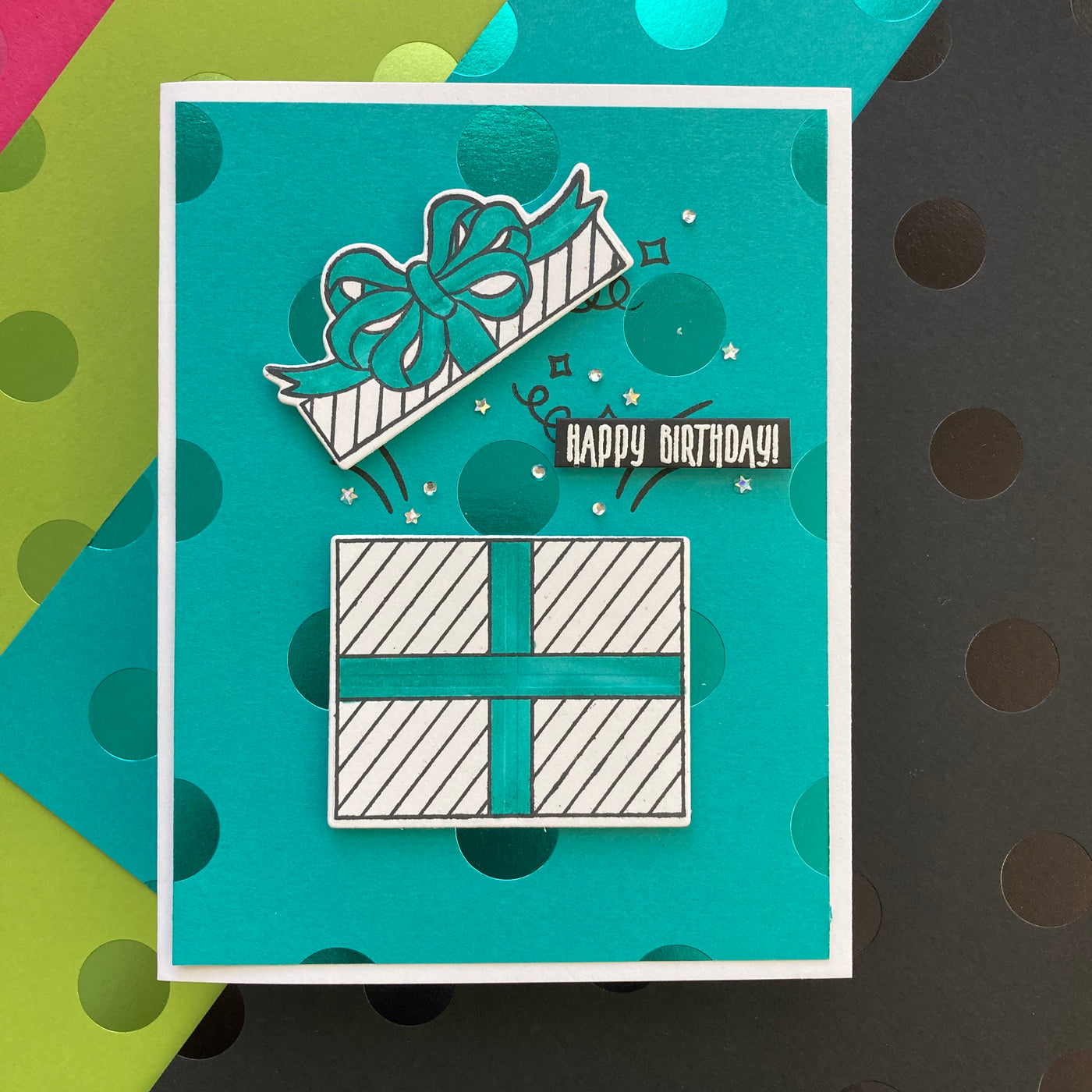 handmade card featuring bazzill foil dots in candy