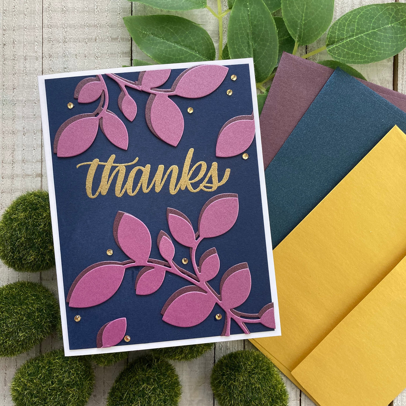 Handmade card featuring die cut leaves and Neenah Stardream cardstock