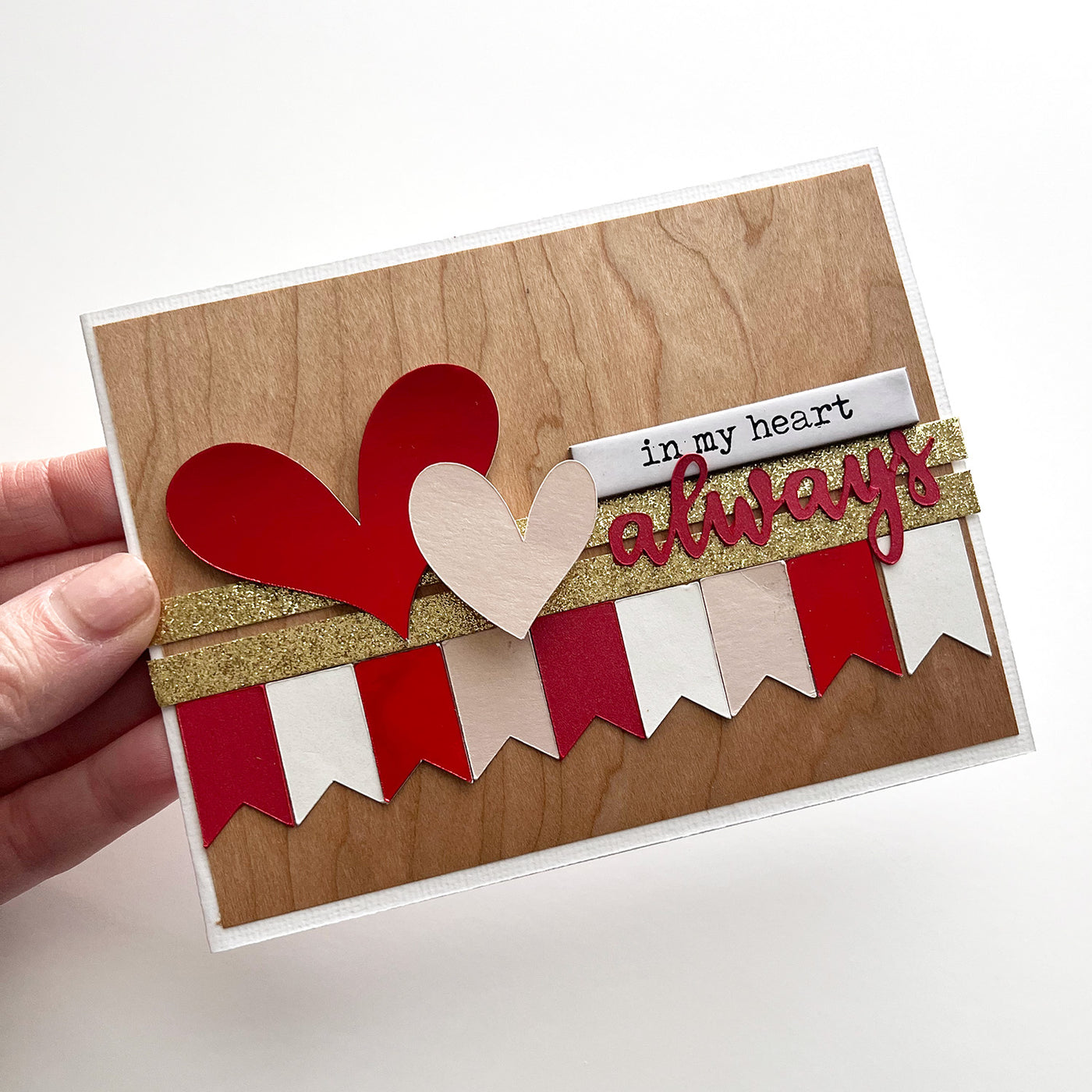 handmade valentine card featuring timberluxe wood paper